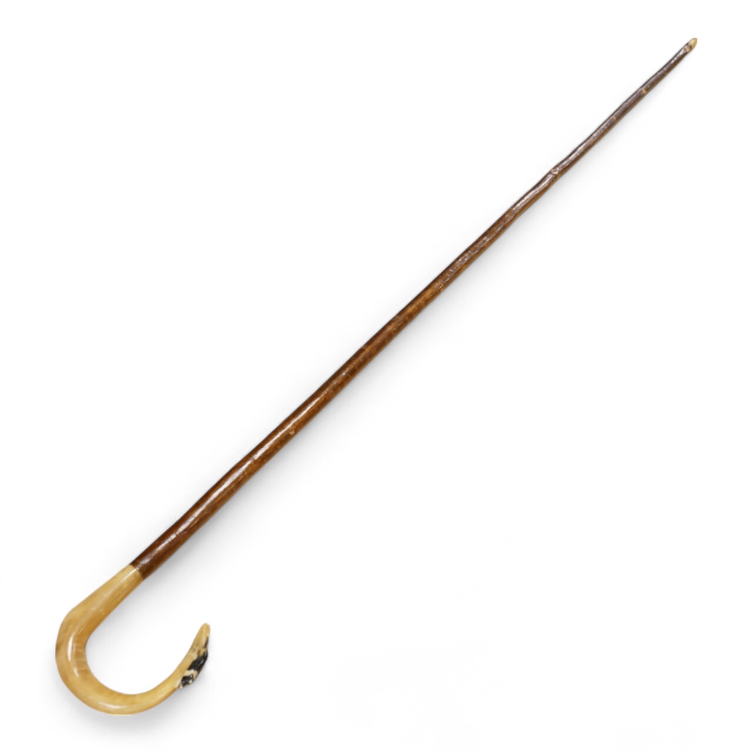 An early to mid 20th century painted wood and horn shepherd’s crook, 132cm in length